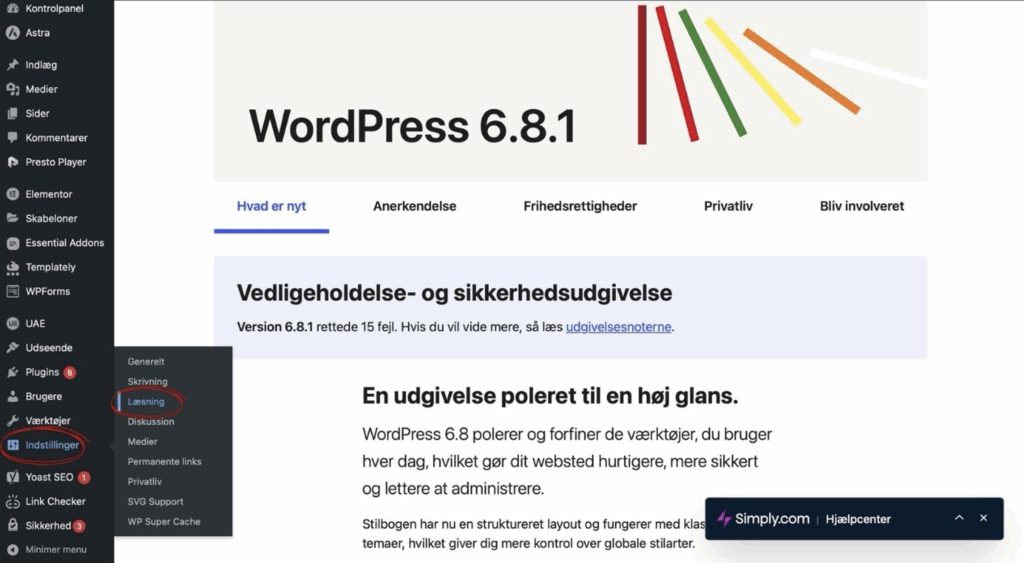 ændrer forside i wordpress
